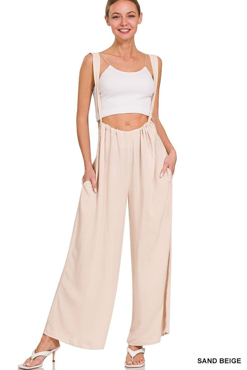 `.Tie Back Suspender Jumpsuit w/ Pockets