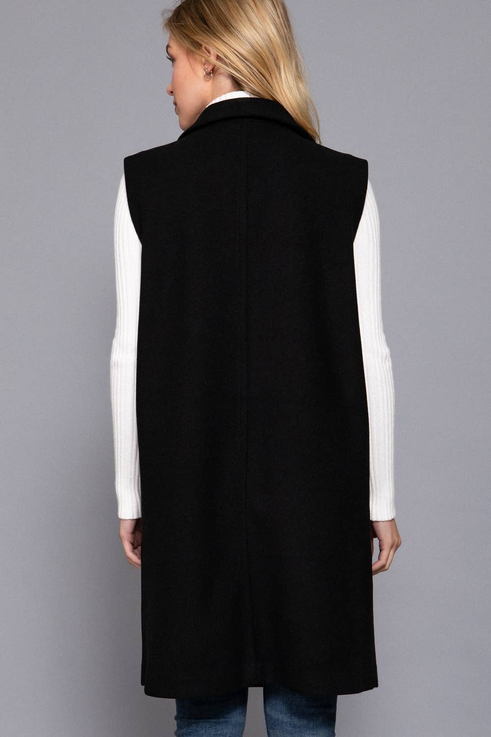 Sleeveless Notched Collar Soft Open Vest