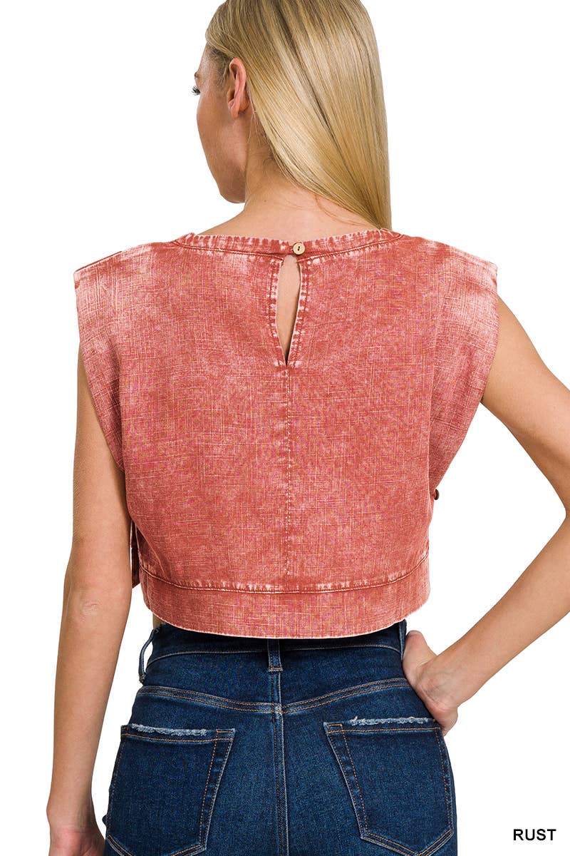 "...._ Washed Linen Top w/ Shoulder pad