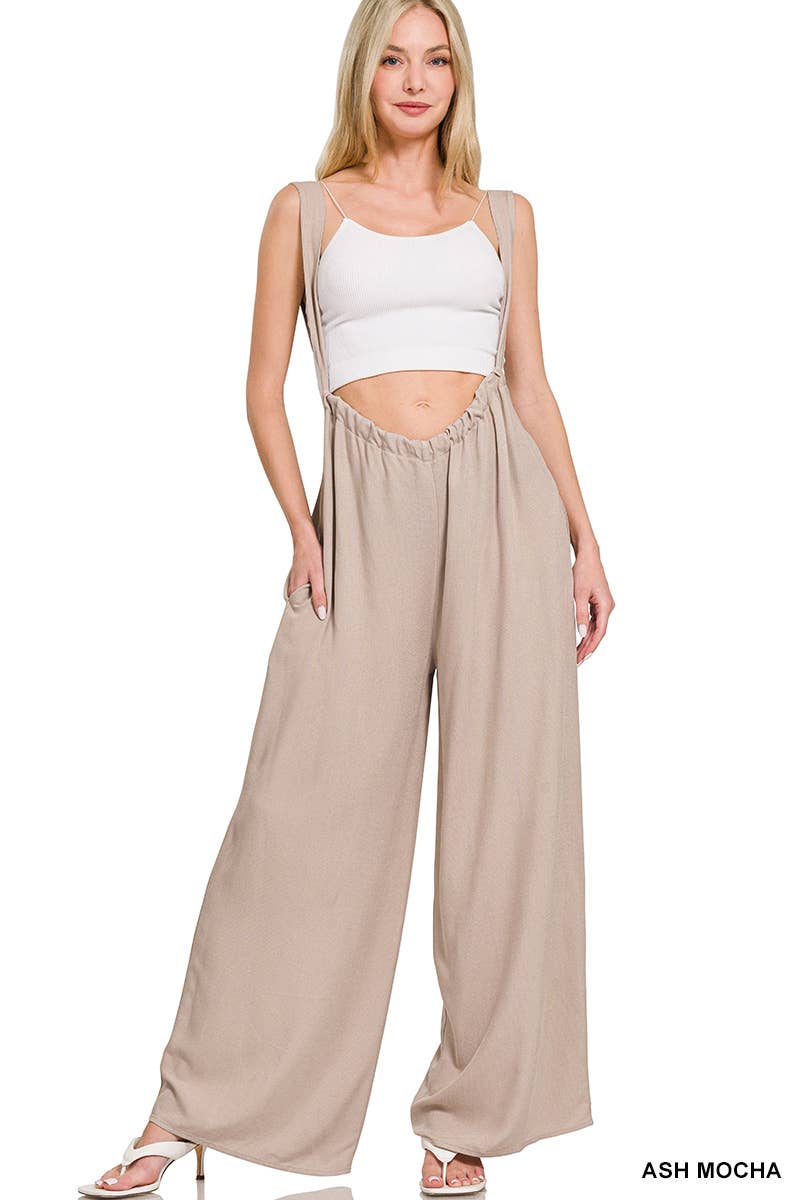 `.Tie Back Suspender Jumpsuit w/ Pockets