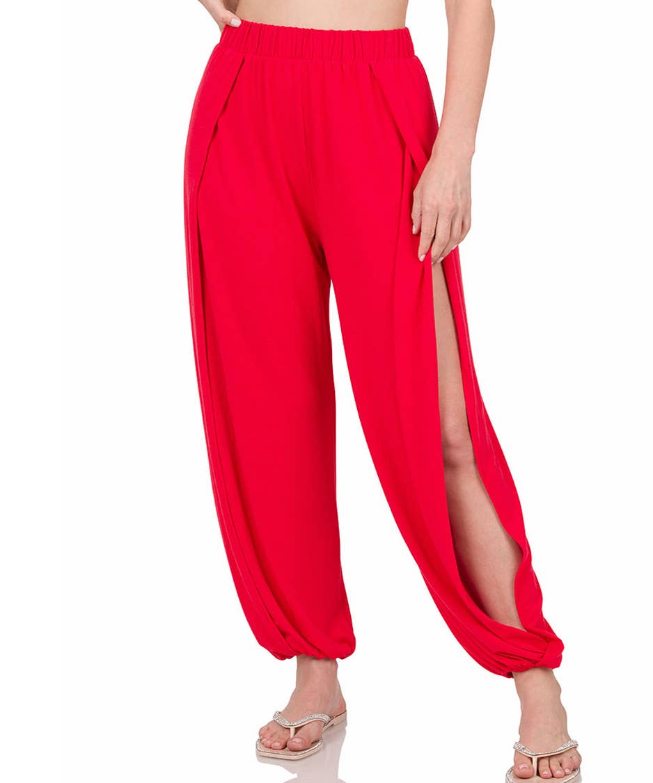 ",..Plus Split Side Pants