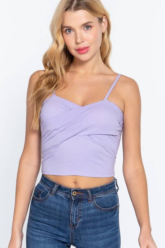 Removable Bra Cup Front Twisted Detail Cotton Spandex Cami
