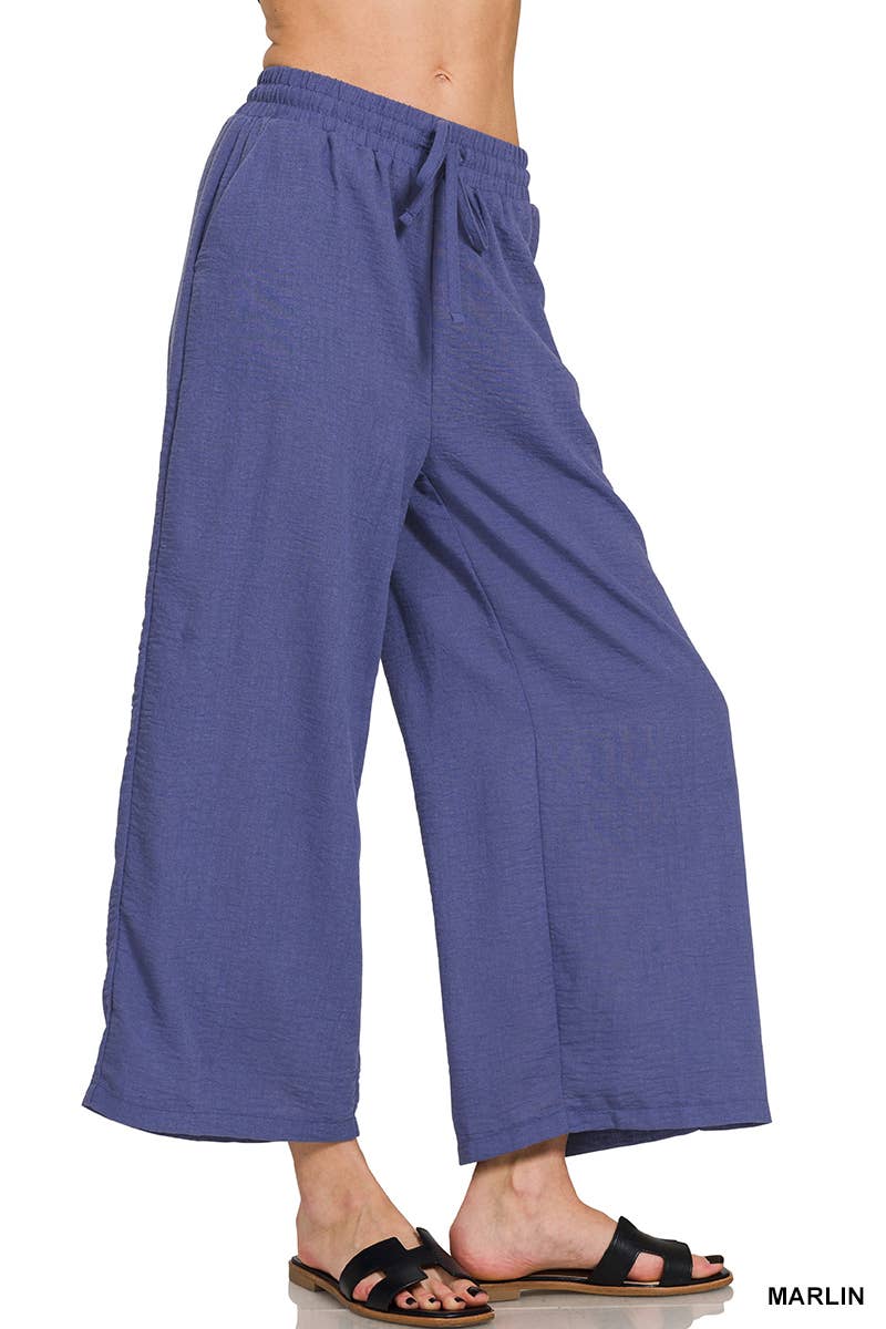 ", Drawstring Elasticband Waist Wide Pants W/ Pockets