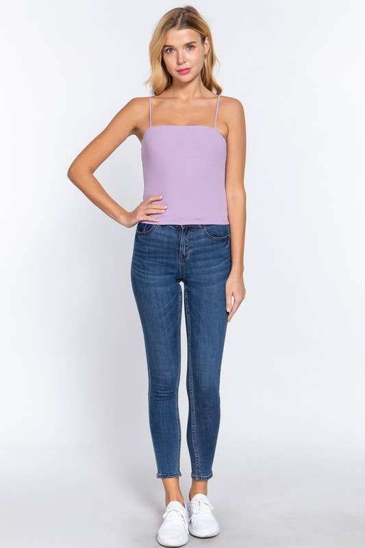 Straight Neck Two Ply Rib Knit Cami Top