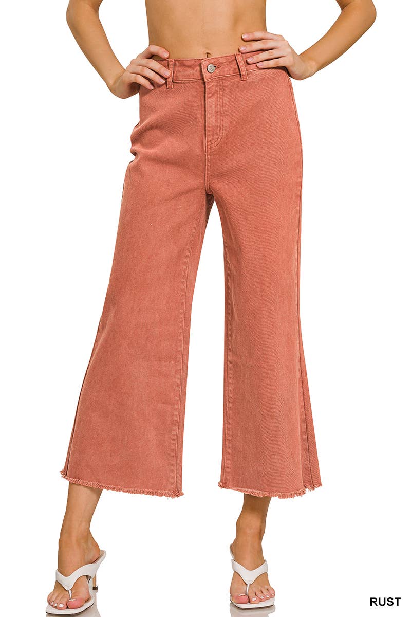 ",,,..._ Acid Washed Frayed Cutoff Hem Straight Wide Pants