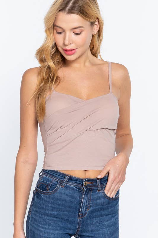 Removable Bra Cup Front Twisted Detail Cotton Spandex Cami