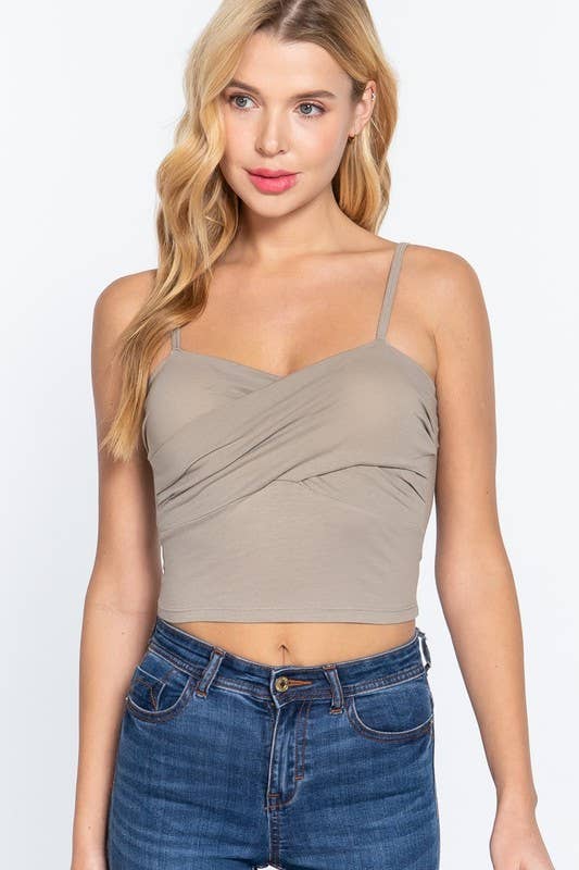 Removable Bra Cup Front Twisted Detail Cotton Spandex Cami