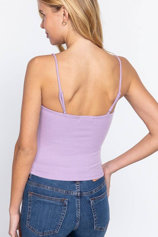 Straight Neck Two Ply Rib Knit Cami Top