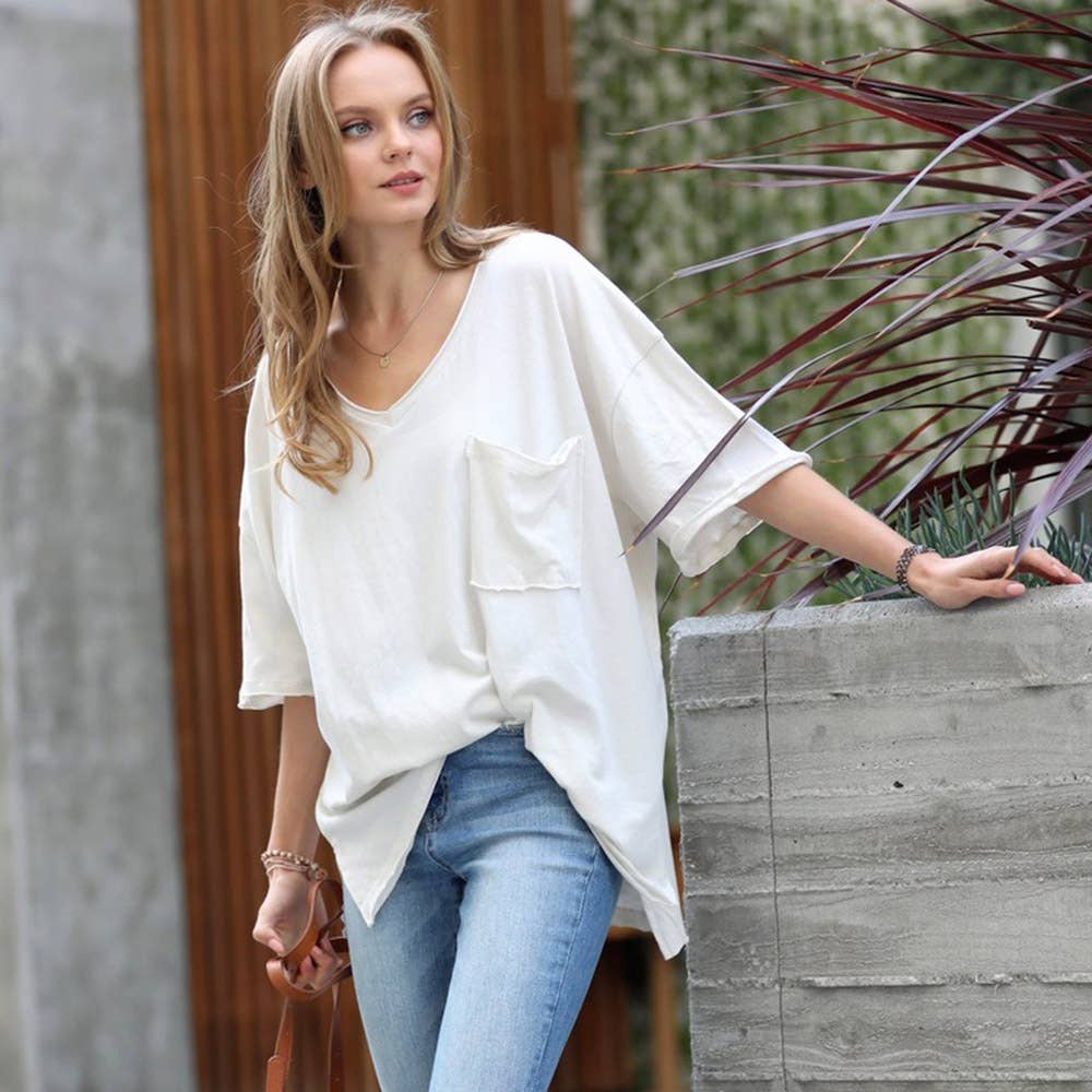 ", Oversized Cotton Raw Edge Boyfriend Tee