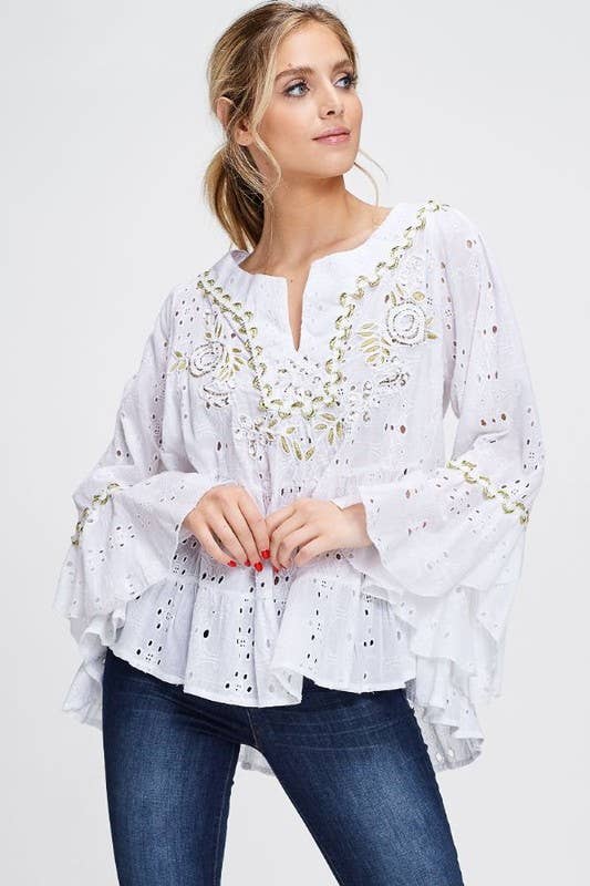 LONG SLEEVE EYELET TOP (I-142)