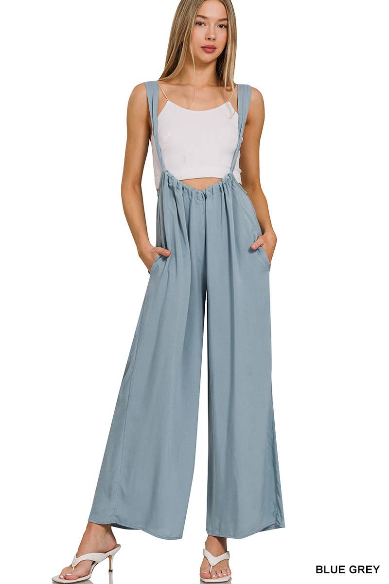 `.Tie Back Suspender Jumpsuit w/ Pockets