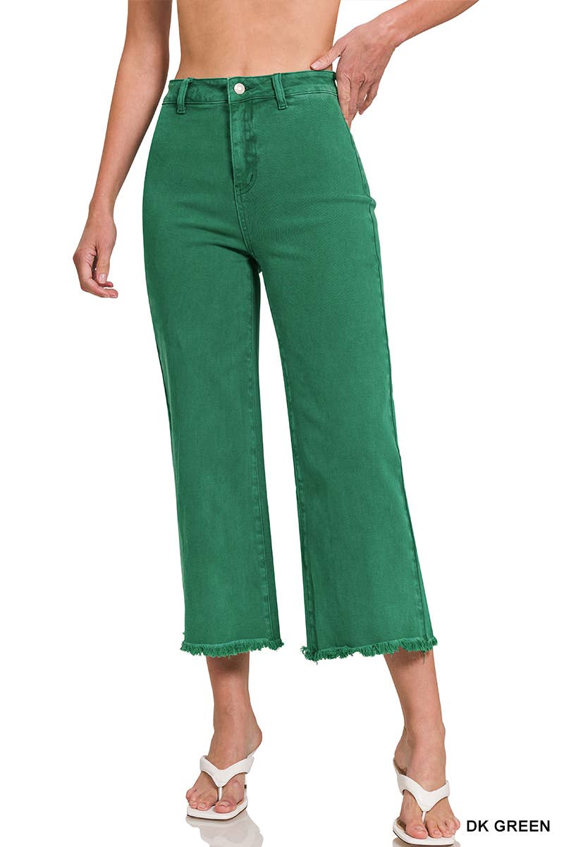 ",,,..._ Acid Washed Frayed Cutoff Hem Straight Wide Pants
