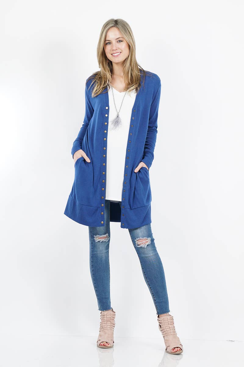 ..SI-25425 Thigh Length Snap Button Sweater Cardigan