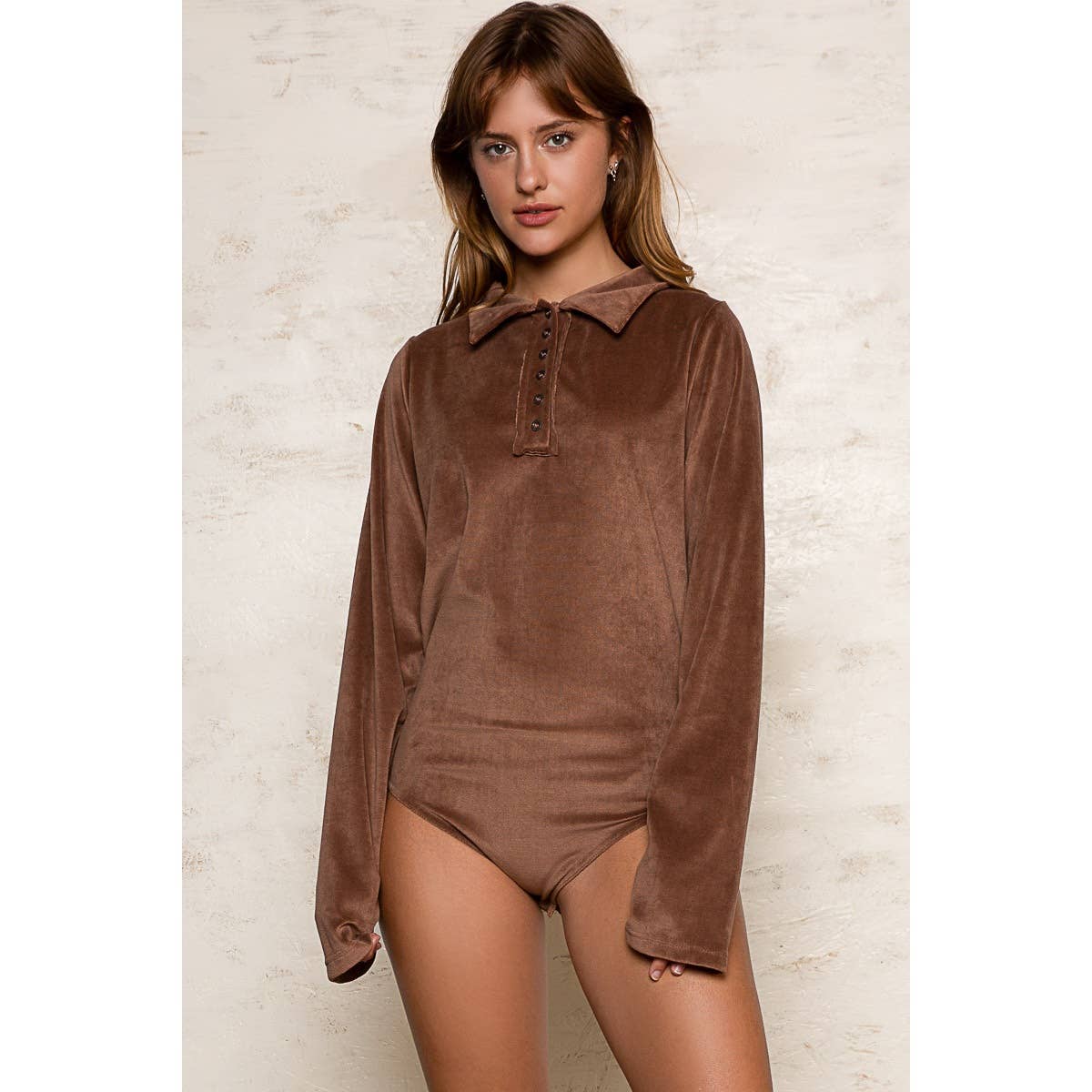 Solid long collar long sleeve vevelt bodysuit SALE