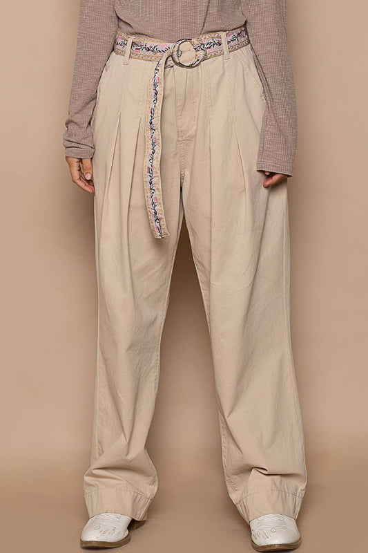 Pleated detail pocket relaxed fit twill pants SALE