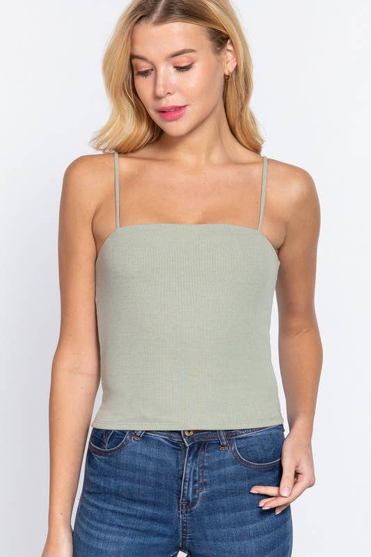 Straight Neck Two Ply Rib Knit Cami Top