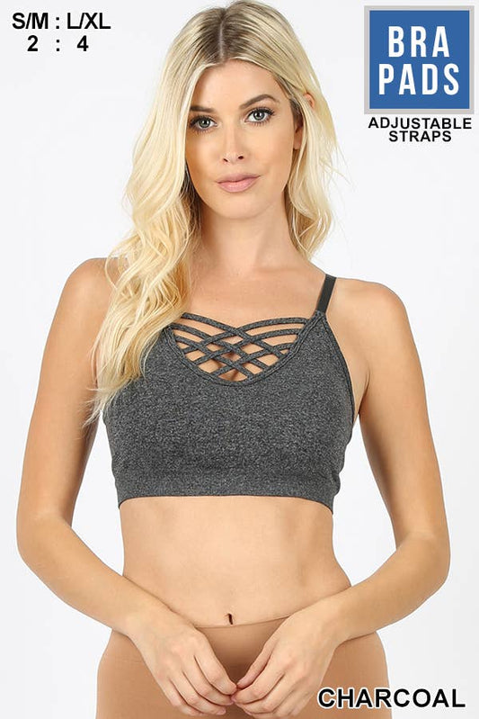 `", Lattice Bralette With Removable Bra Pads