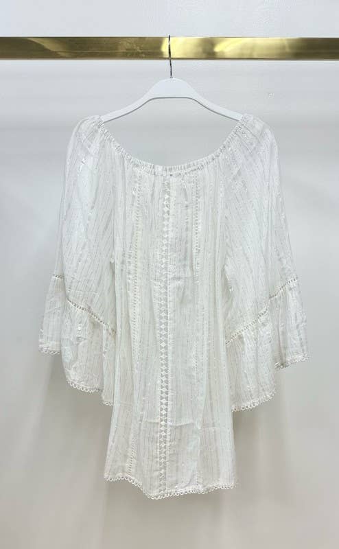 OFF SHOULDER FLARE SLEEVE TUNIC DRESS (19-155)