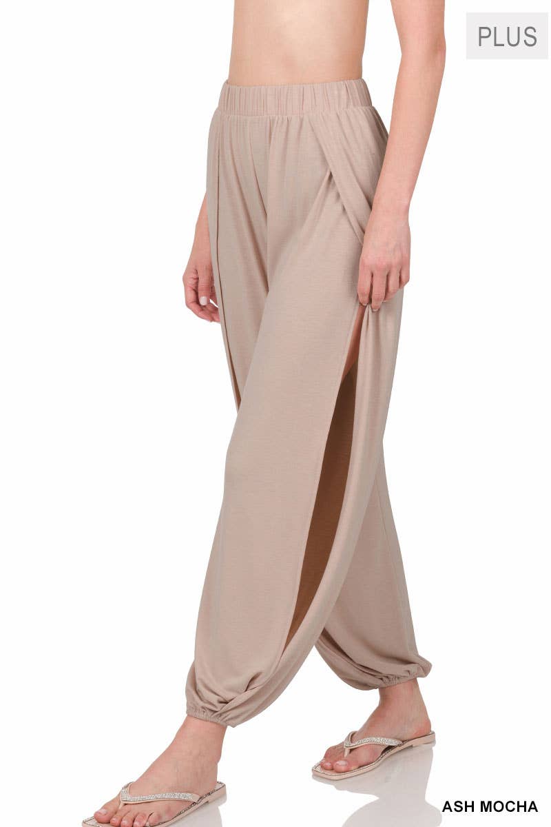 ",..Plus Split Side Pants