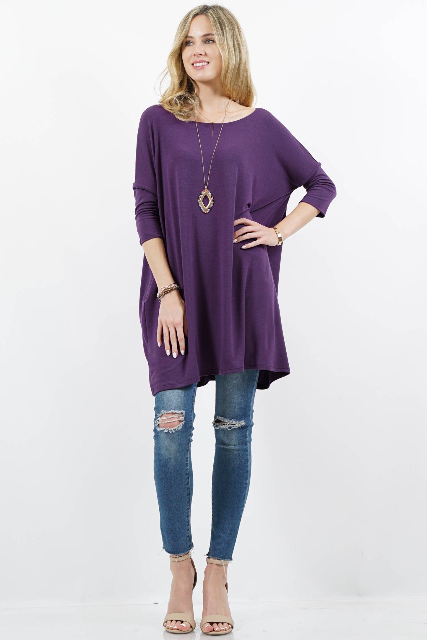 .SI-11404 Drop shoulder side-pocket oversize tunic