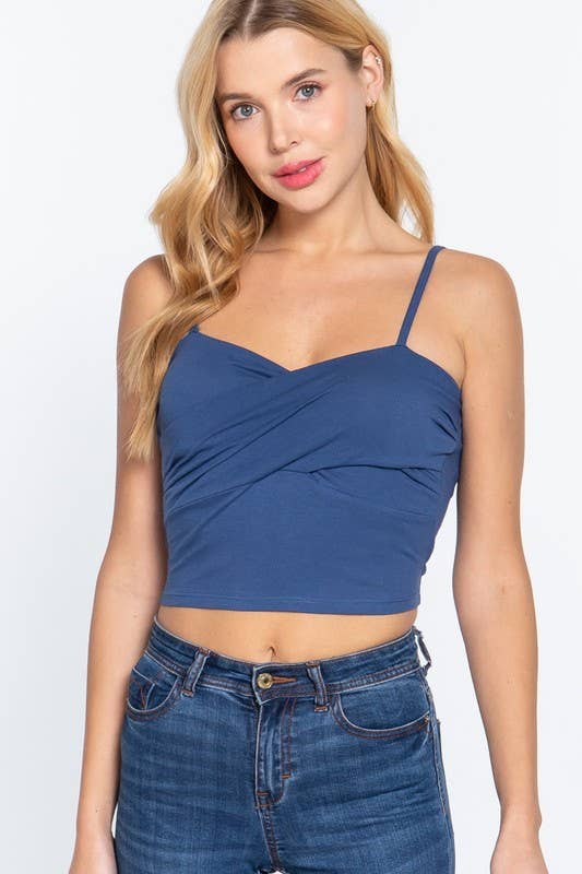 Removable Bra Cup Front Twisted Detail Cotton Spandex Cami