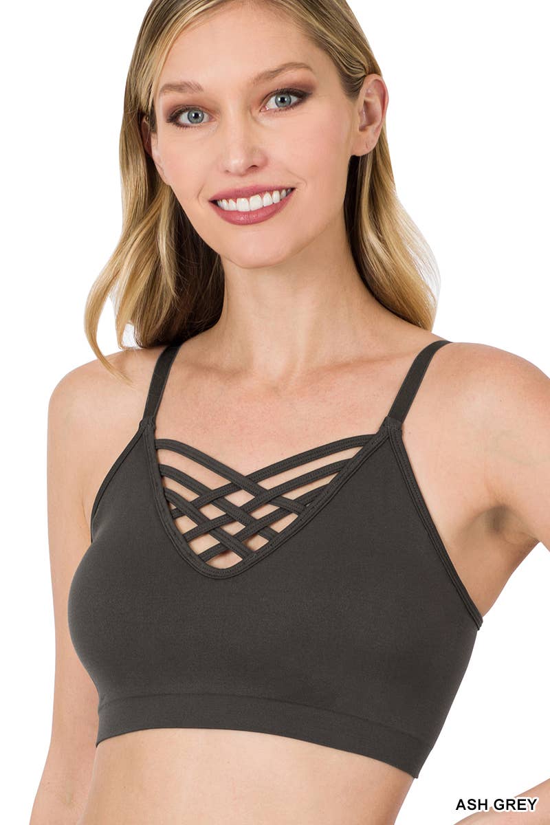 `", Lattice Bralette With Removable Bra Pads