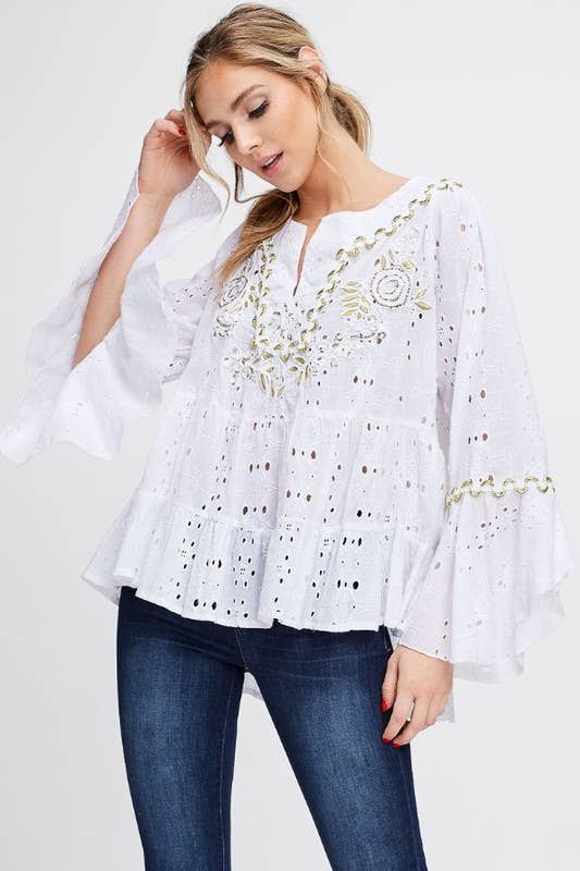 LONG SLEEVE EYELET TOP (I-142)