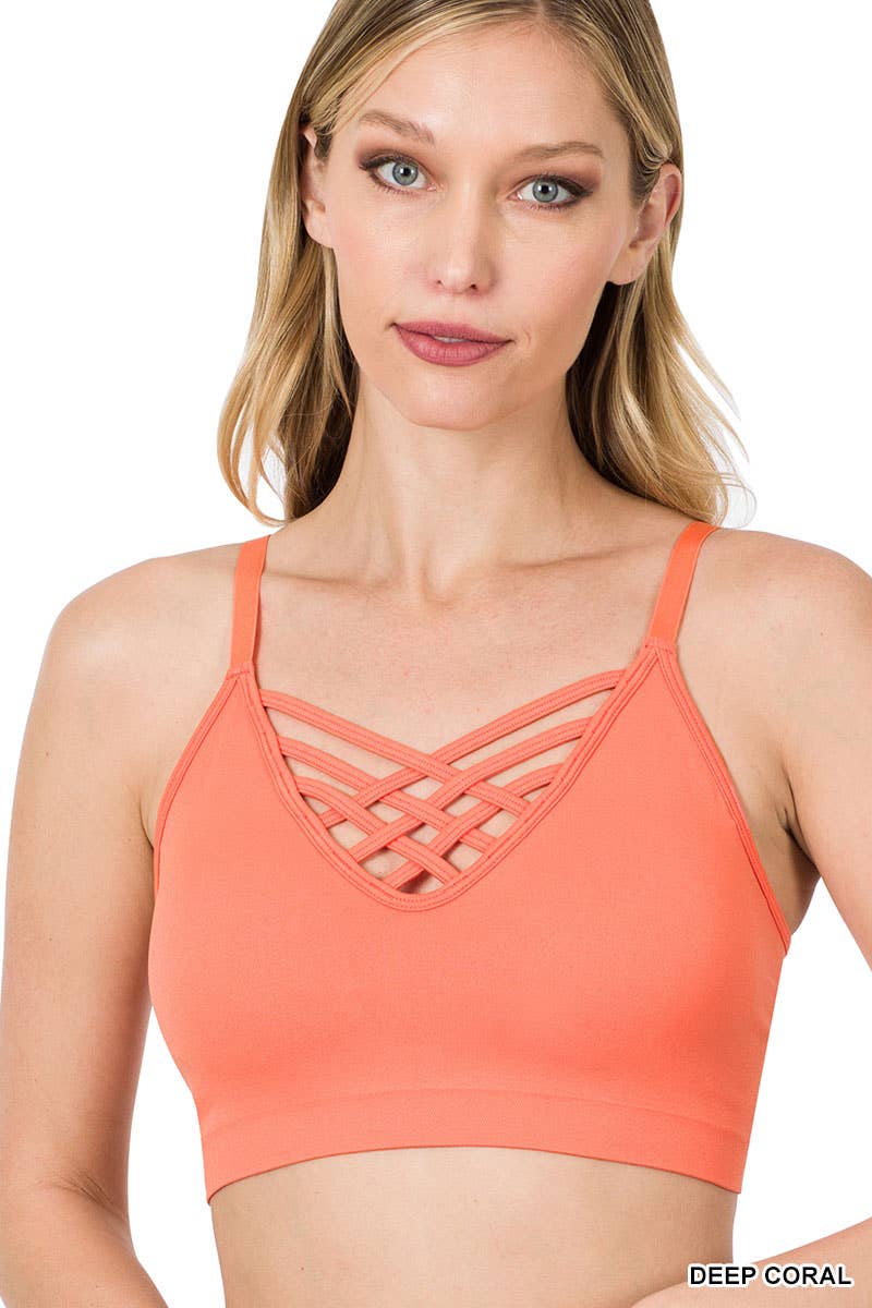 `", Lattice Bralette With Removable Bra Pads
