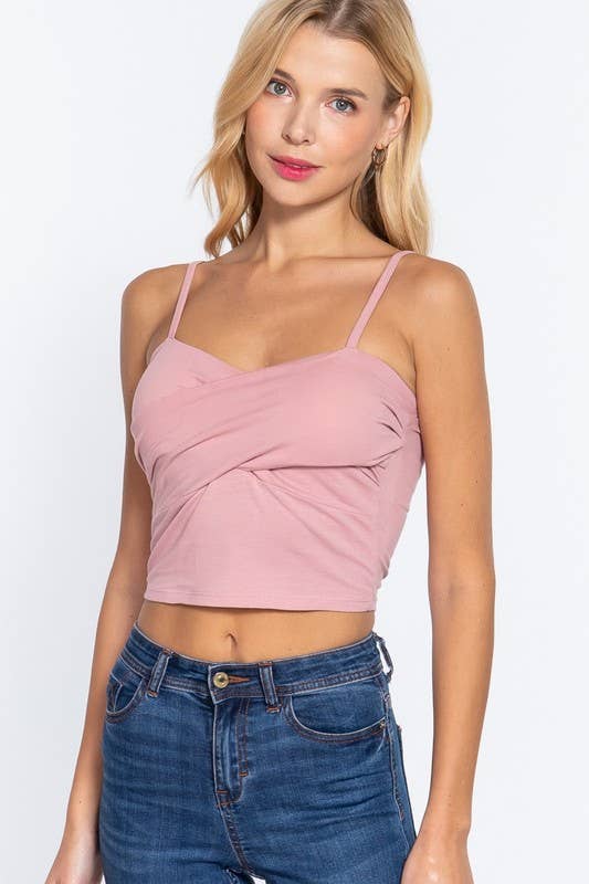 Removable Bra Cup Front Twisted Detail Cotton Spandex Cami