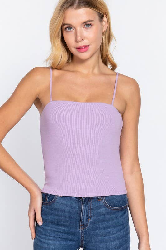Straight Neck Two Ply Rib Knit Cami Top