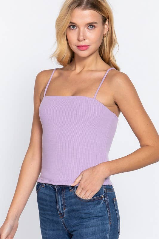 Straight Neck Two Ply Rib Knit Cami Top