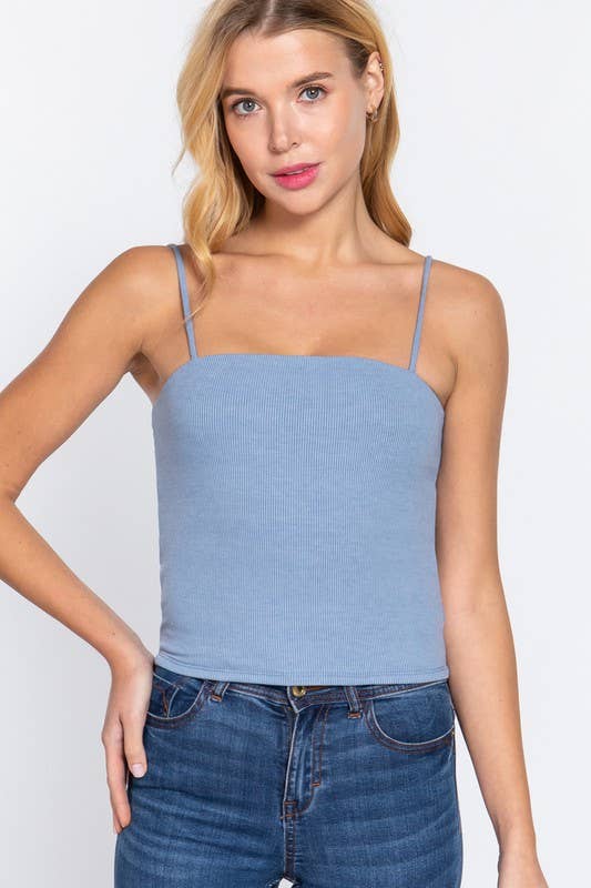 Straight Neck Two Ply Rib Knit Cami Top