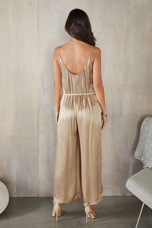SMALL RUFFLE WIDE LEG SOFT SATIN JUMPSUIT (50814)