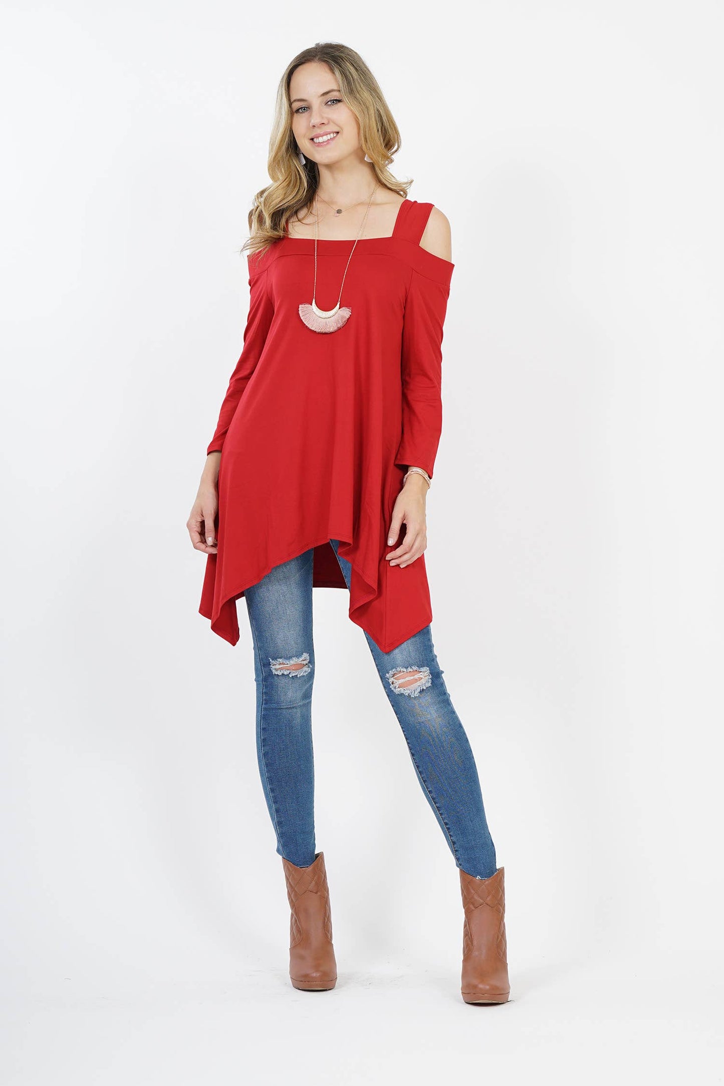 ...SI-10448 Off-shoulder side-tail tunic