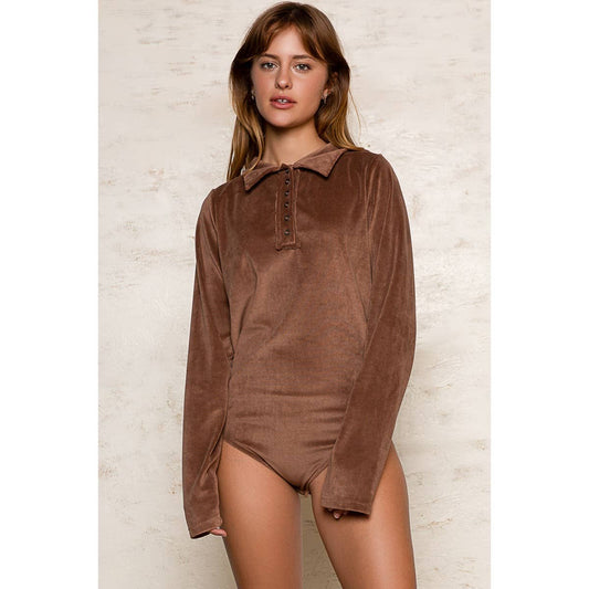 Solid long collar long sleeve vevelt bodysuit SALE