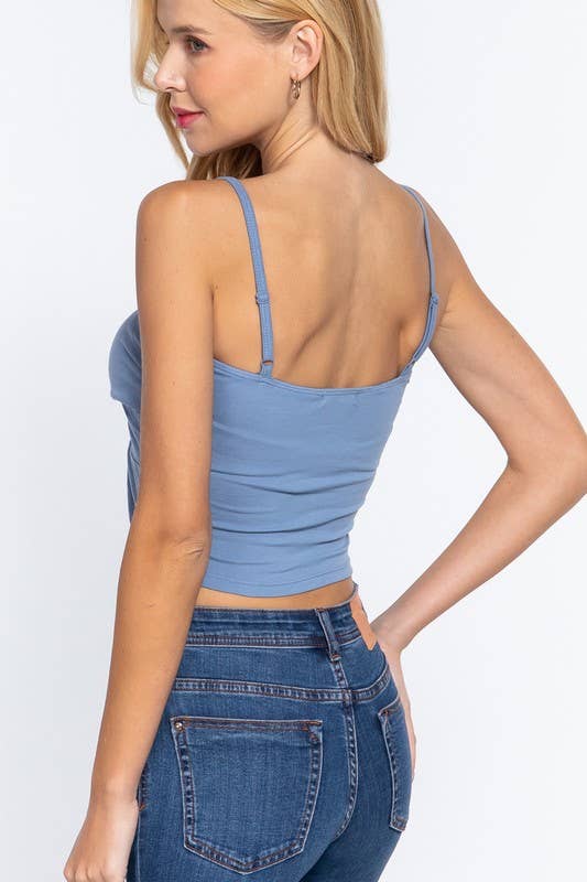 Removable Bra Cup Front Twisted Detail Cotton Spandex Cami