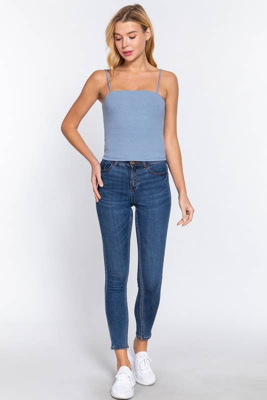 Straight Neck Two Ply Rib Knit Cami Top