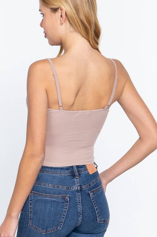Removable Bra Cup Front Twisted Detail Cotton Spandex Cami