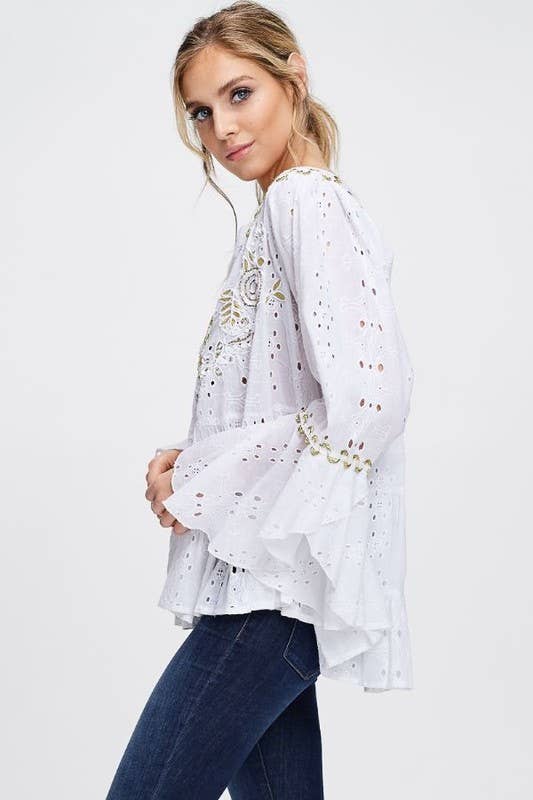 LONG SLEEVE EYELET TOP (I-142)