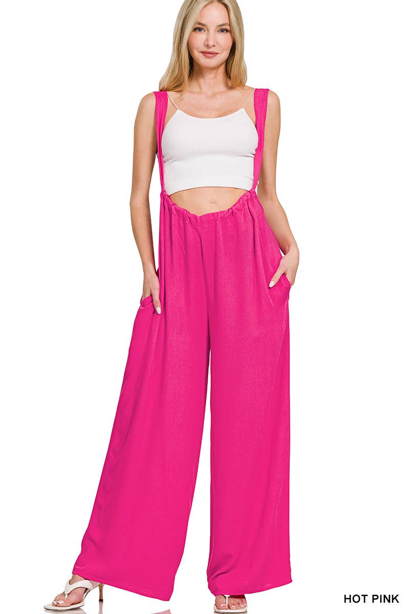 `.Tie Back Suspender Jumpsuit w/ Pockets
