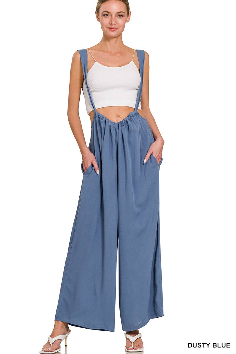 `.Tie Back Suspender Jumpsuit w/ Pockets