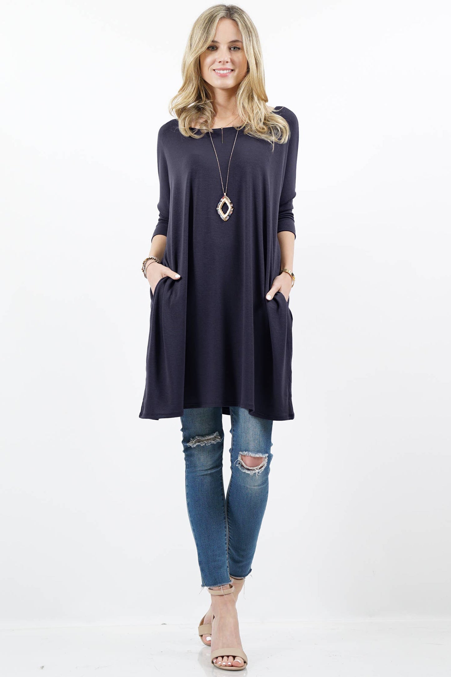 .SI-11404 Drop shoulder side-pocket oversize tunic