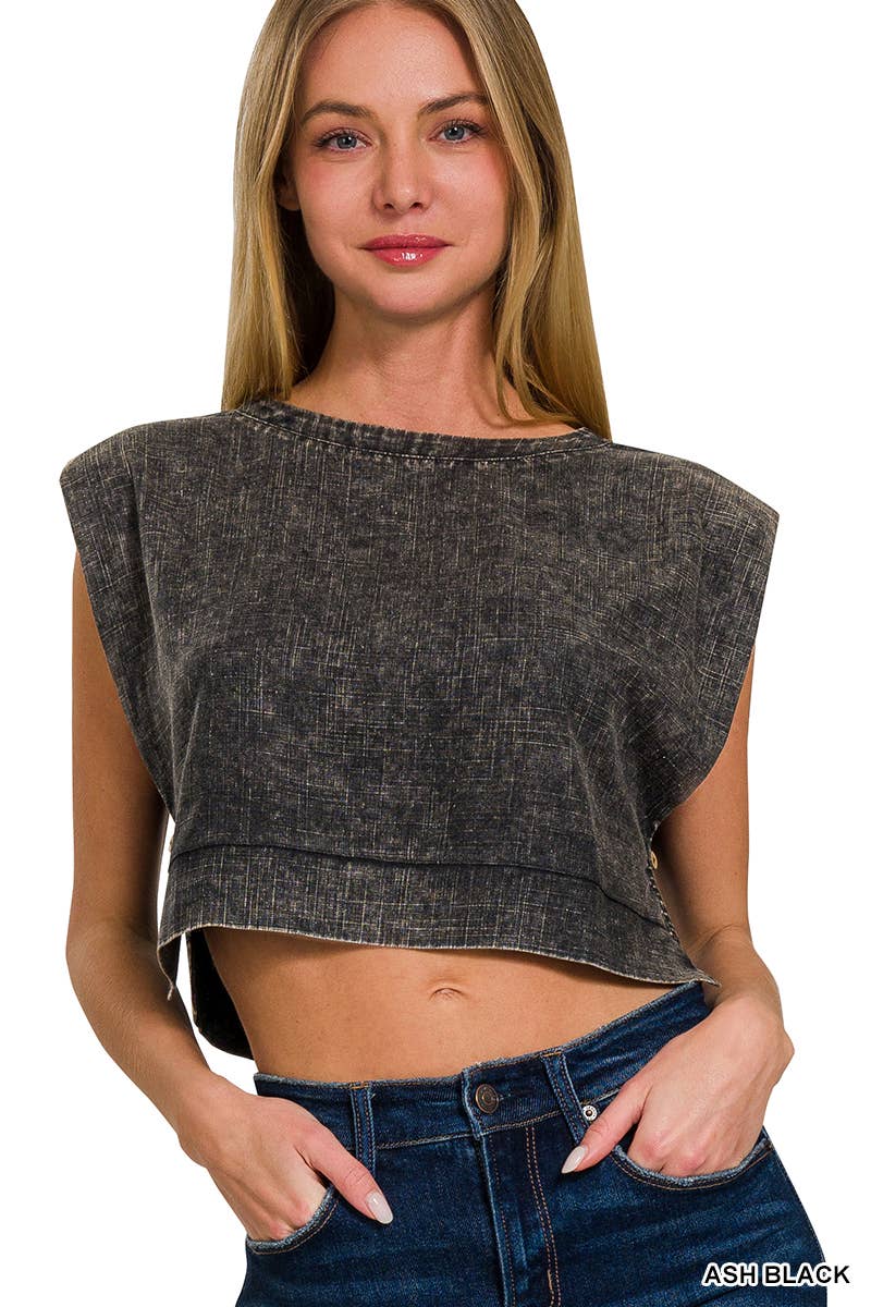 "...._ Washed Linen Top w/ Shoulder pad
