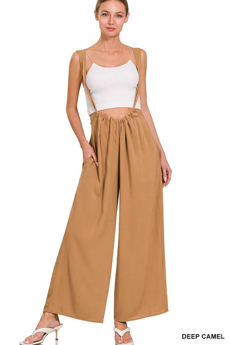 `.Tie Back Suspender Jumpsuit w/ Pockets