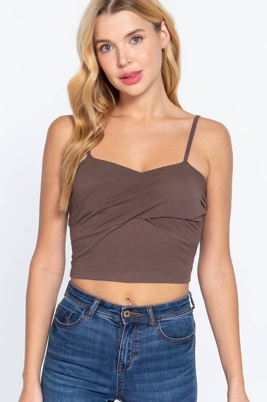 Removable Bra Cup Front Twisted Detail Cotton Spandex Cami