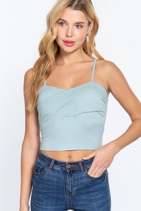 Removable Bra Cup Front Twisted Detail Cotton Spandex Cami