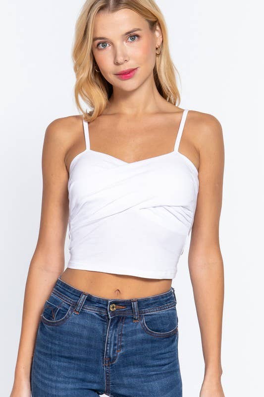 Removable Bra Cup Front Twisted Detail Cotton Spandex Cami