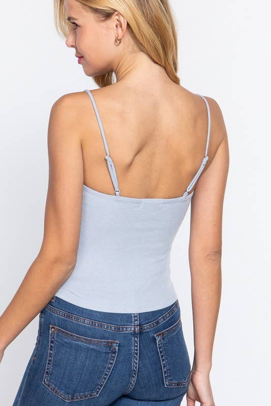 Straight Neck Two Ply Rib Knit Cami Top
