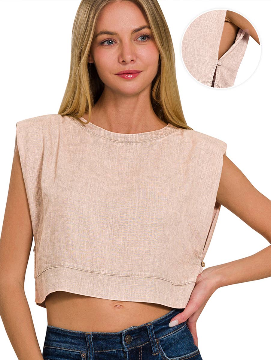 "...._ Washed Linen Top w/ Shoulder pad