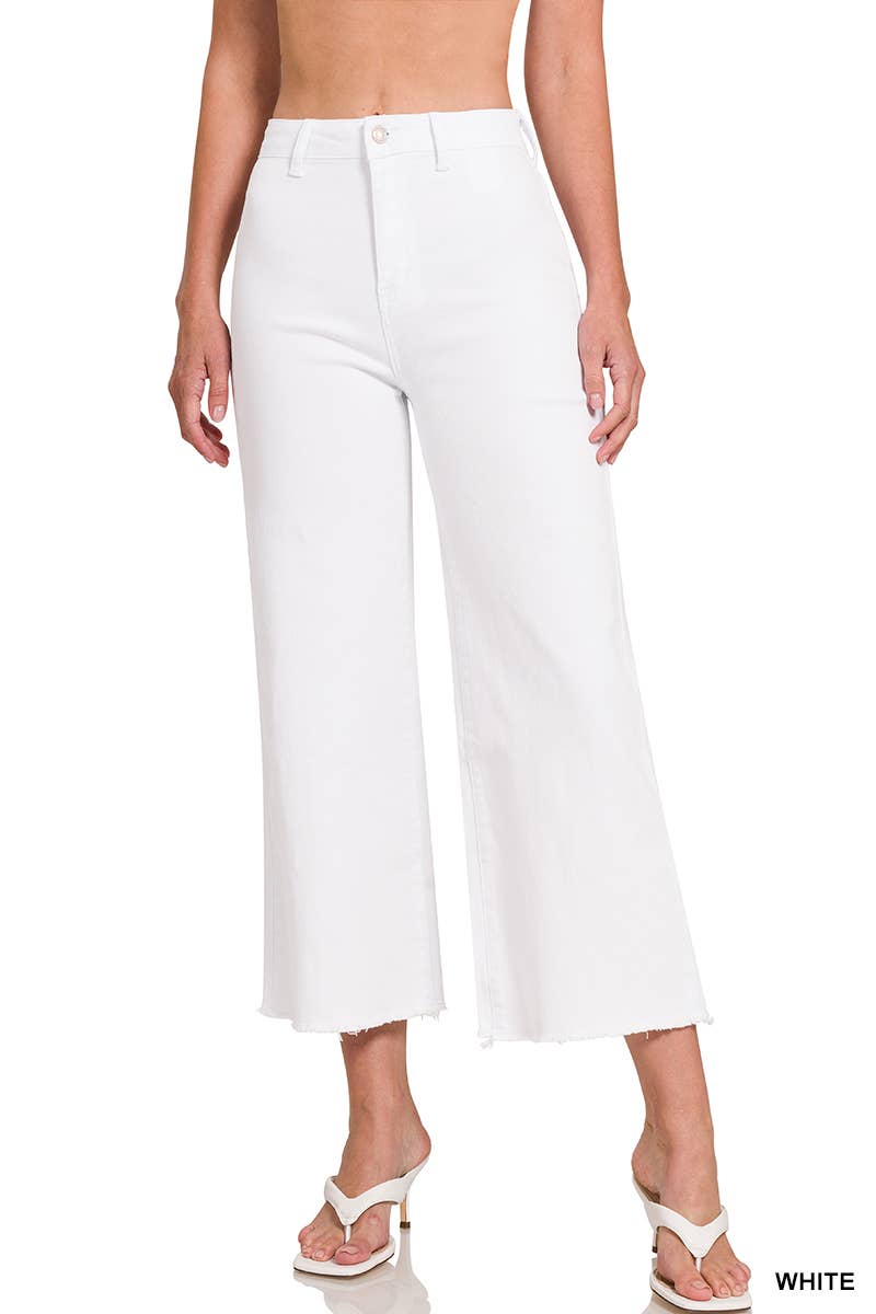 ",,,..._ Acid Washed Frayed Cutoff Hem Straight Wide Pants